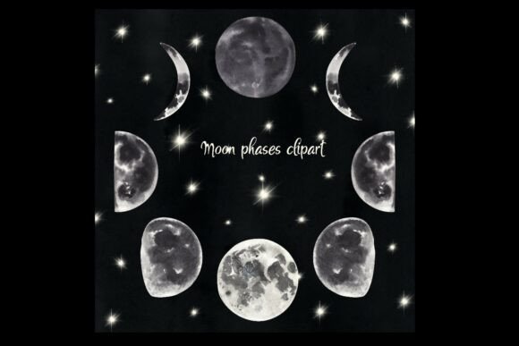 Download Moon Phases Watercolor Clipart Png Files - Premium Bundle
