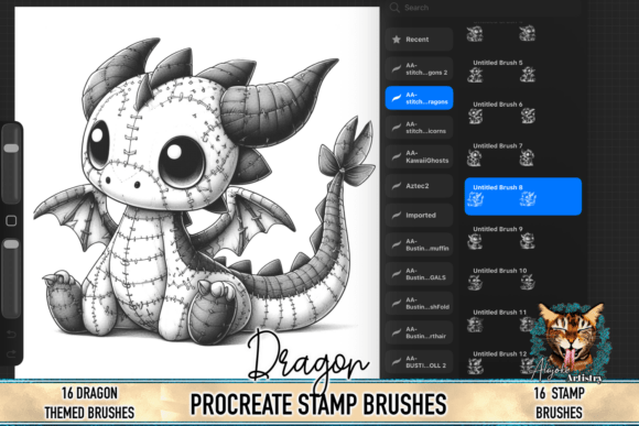 Download Stitched Plush Dragon Procreate Stamps - Stamp Collection