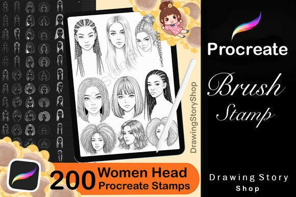 Download 200 Procreate Woman Head Stamps - Stamp Collection