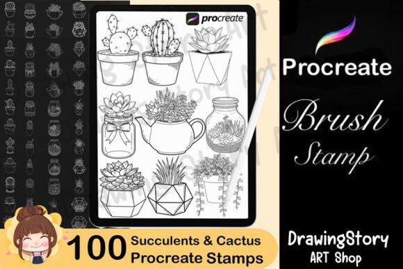 Download 100 Potted Plant Procreate Stamp Brushes - Stamp Collection