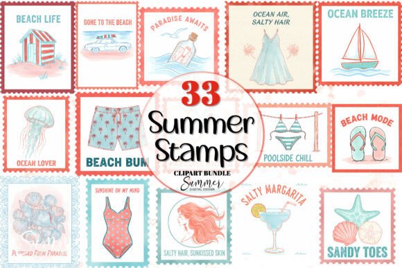 Download Summer Beach Postage Stamps Clipart - Stamp Collection