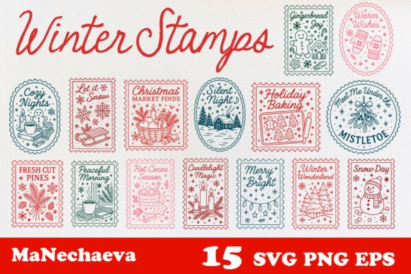 Download Winter Stamp Clipart Bundle SVG - Stamp Collection