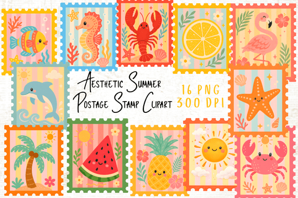 Download Aesthetic Summer Postage Stamp Clipart - Premium Resources